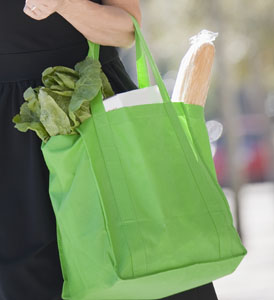 Woman with reusable bag