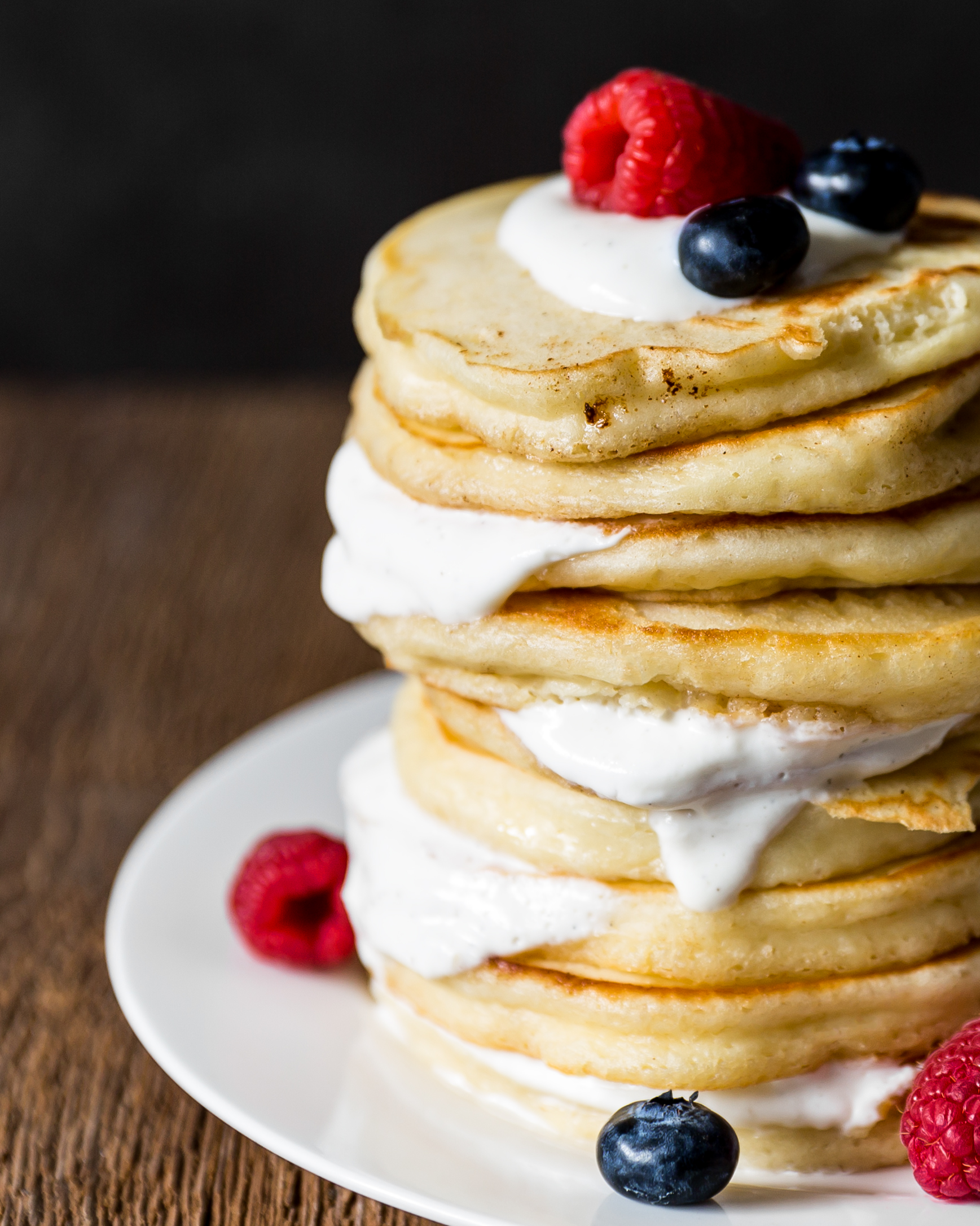 stack of pancakes with berries