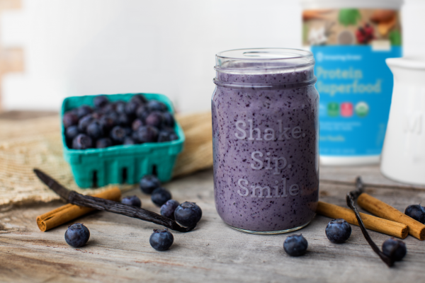 blueberry smoothie in jar
