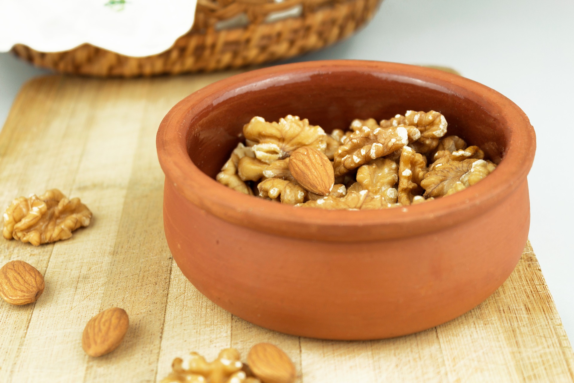 bowl of walnuts and almonds